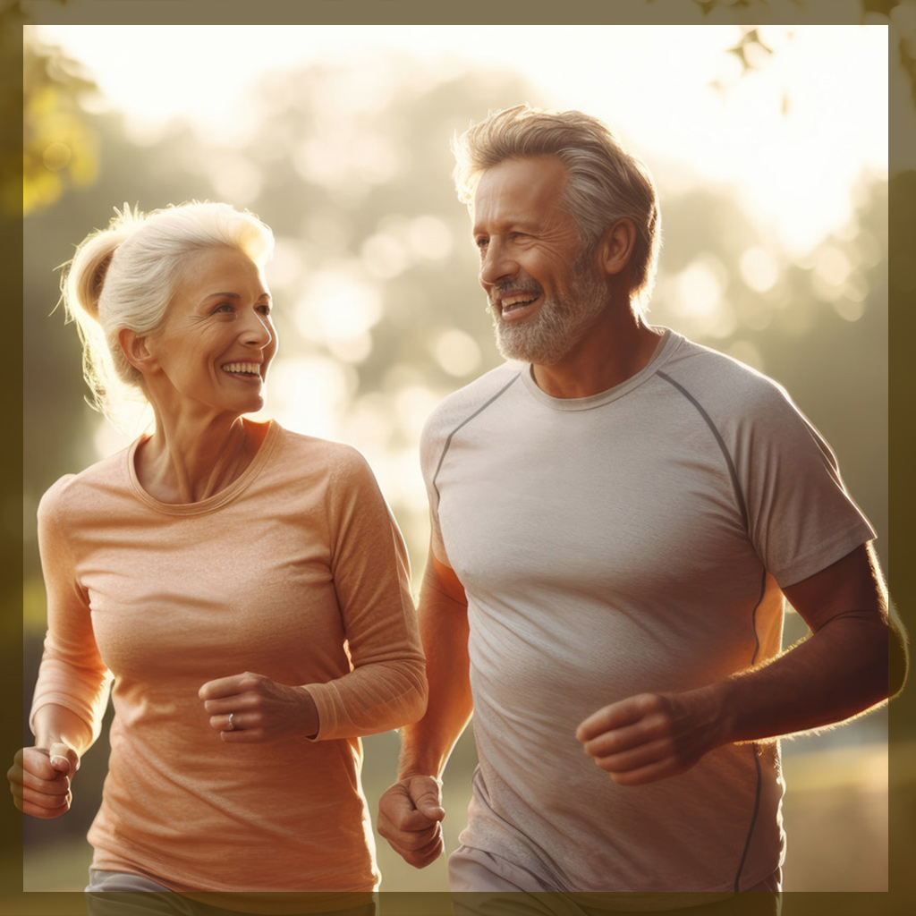 Longevity Konzept - Eine lächelnde und zufriedene ältere Dame in herbstlicher Atmosphäre mit dickem Mantel.